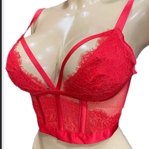 VICTORIA'S SECRET Very Sexy Lace Unlined Corset Bralette Bra Red